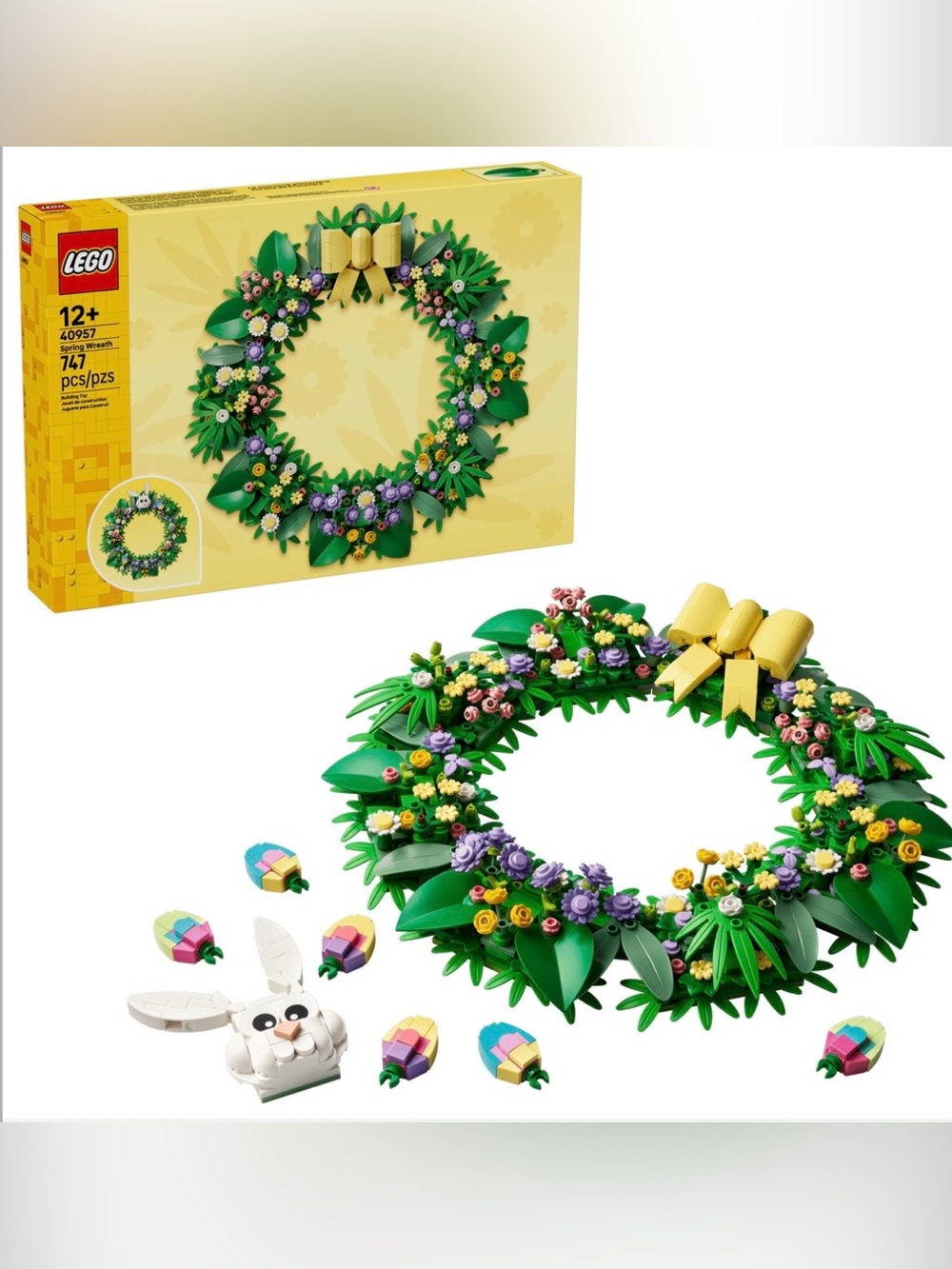 Lego Spring Wreath with White Bunny and Yellow Bow - Picture 9 of 12